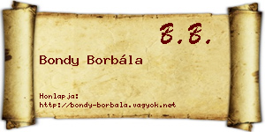 Bondy Borbála névjegykártya