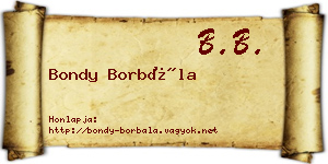 Bondy Borbála névjegykártya